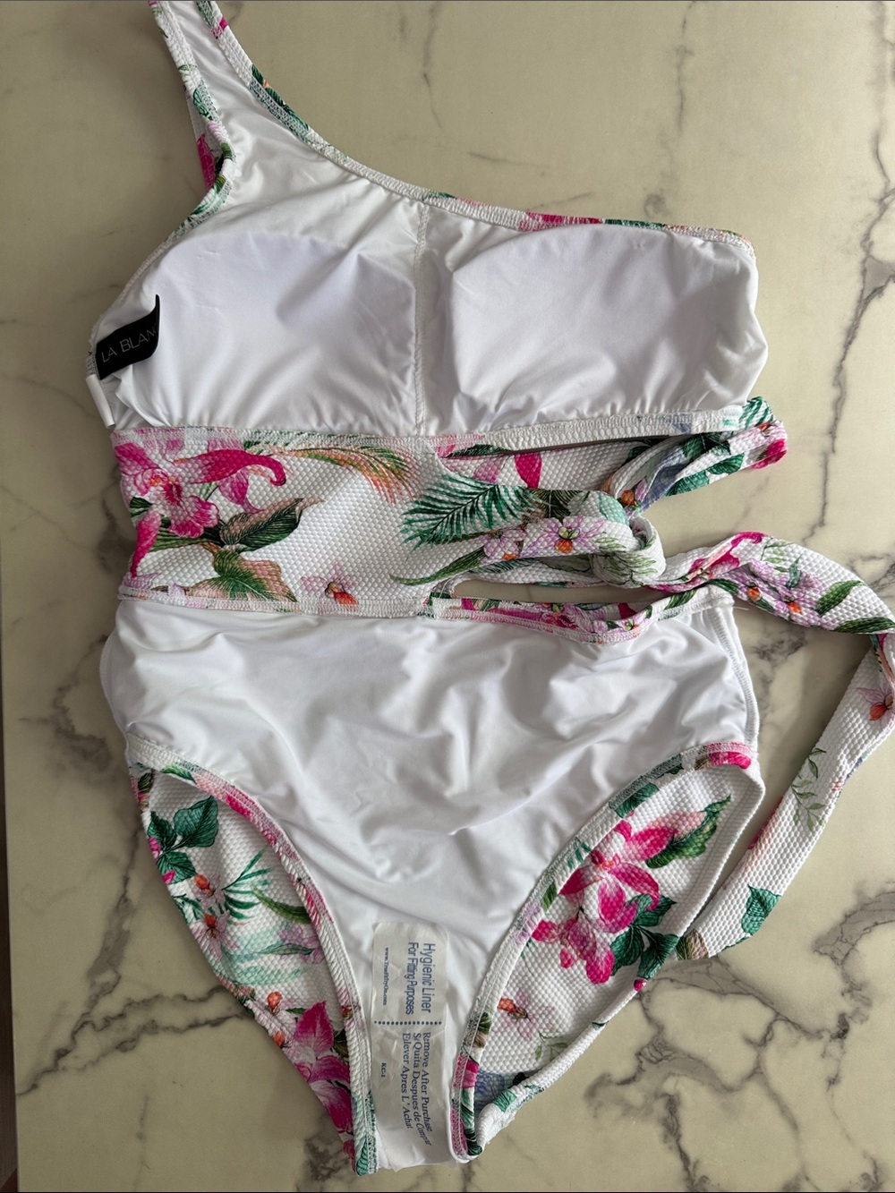 La Blanca One Piece Swimsuit Tropical Floral One-Shoulder Cut-Out Lined Size 4 - Picture 7 of 7